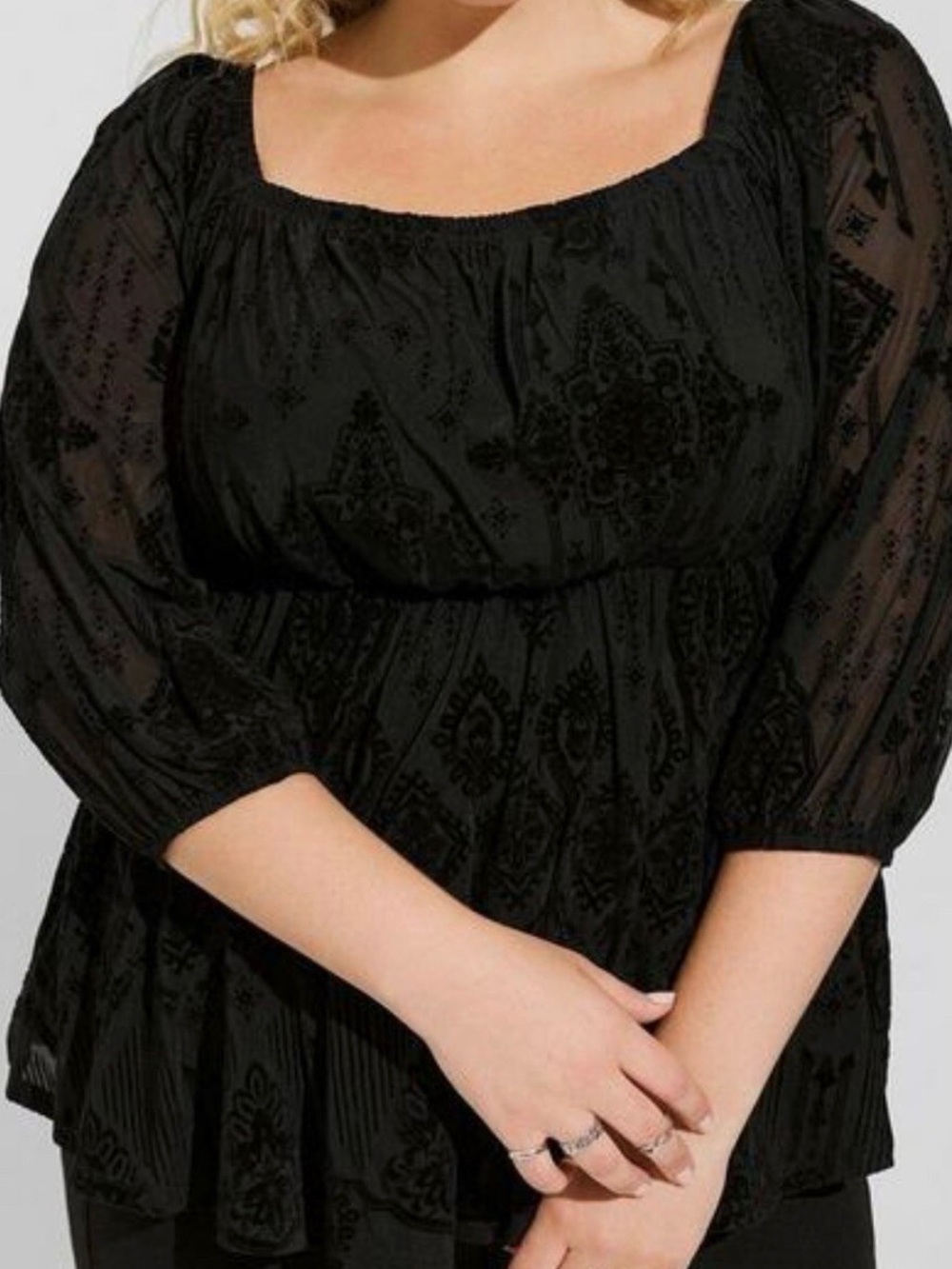 torrid Black Sheer Burnout Long Sleeve Tunic Top